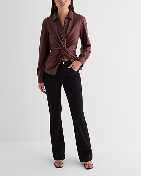 Faux Leather Twist Front Shirt | Express