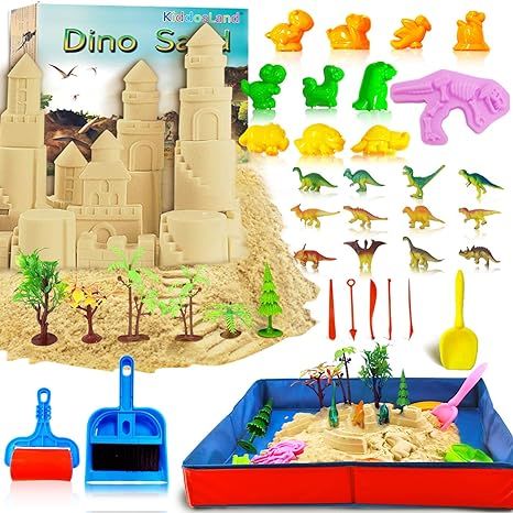 KiddosLand Dino Play Sand for Kids,3lbs Magic Sand,38pcs Sand Toys Include Sandbox,12 Dinosaur Fi... | Amazon (US)