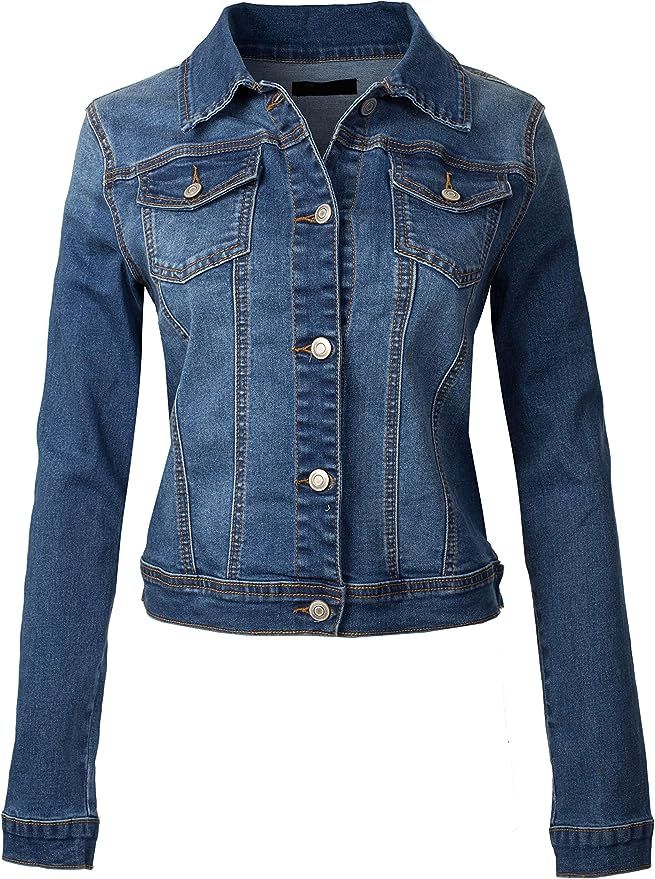 Design by Olivia Women's Classic/Destroyed Vintage Washed Long Sleeve Denim Jean Jacket | Amazon (US)