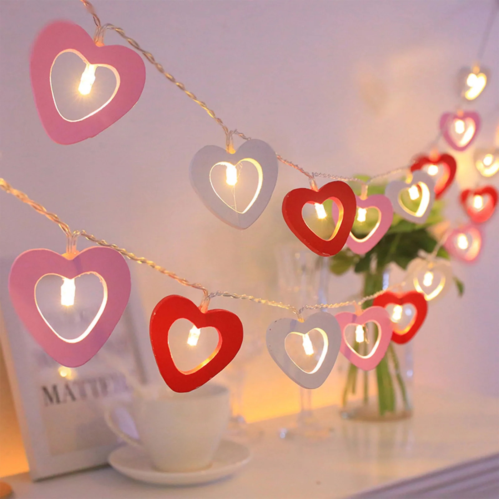 Costeam LED Wooden Heart String Lights, Valentine's Day Romantic Decor, Hanging Pendant Accent, P... | Walmart (US)