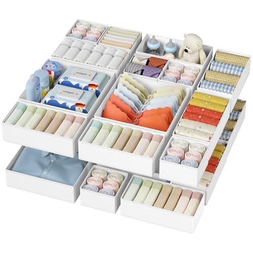 DIMJ Drawer Organizer Clothes - 20 Pack Closet Drawer Organizer Bins for Baby Clothes Storage, Fabric Dresser Organizer for Nursery Bedroom, Foldable Small Drawer Dividers for Underwear Socks | Amazon (US)