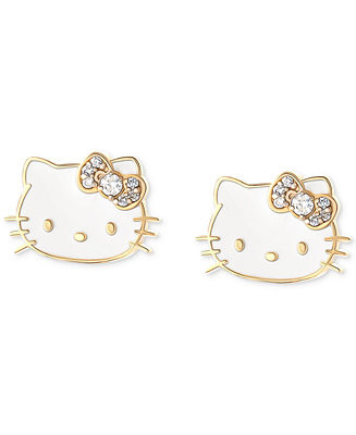 Hello Kitty Diamond & Enamel Stud Earrings (1/20 ct. t.w.) in 10k Gold | Macy's