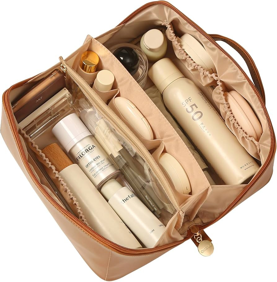 Travel Makeup Bag Makeup Organizer Countertop Case Toiletry Bag Cosmetic Bag for Women Makeup Sto... | Amazon (US)