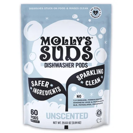 Molly's Suds Dishwasher Pods | Natural Dishwasher Detergent, Cuts Grease & Rinses Clean (Residue-Free) for Sparkling Dishes | 60 Auto-Release Tabs (Unscented) | Walmart (US)