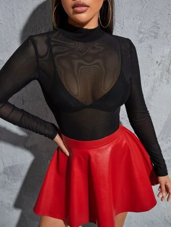 SHEIN Privé Mock Neck Mesh Top Without Bra | SHEIN