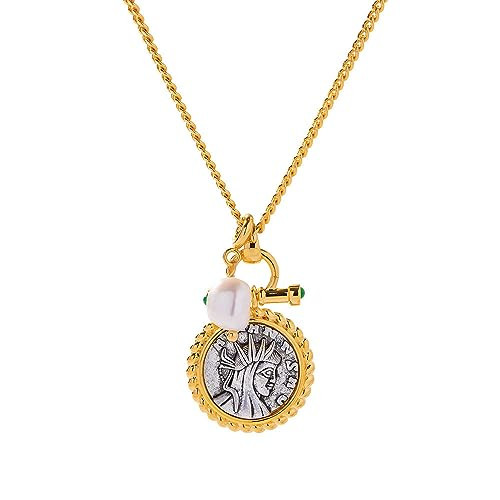 IBARA Women Gold Necklace Sun Crescent Moon Star Evil Eye Lock Lovely Heart Flower Butterfly Pearl Pendant Coin Necklaces 18K Gold CZ Diamond Filled Chain Dianty Boho Beach Simple Handmade Jewelry Gift (Queen) | Amazon (US)