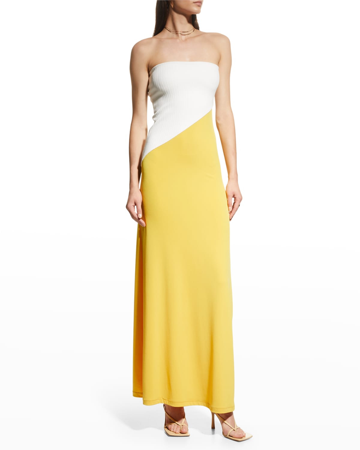 Two-Toned Strapless Asymmetric Maxi Dress | Neiman Marcus