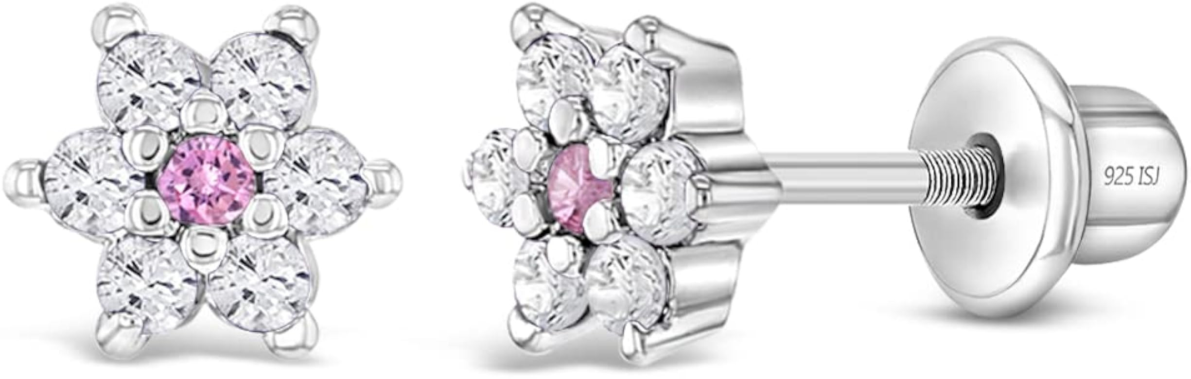 925 Sterling Silver Kids Earrings with 5mm Flower & Screw Backs for Young Girls - Dainty CZ Flowe... | Amazon (US)