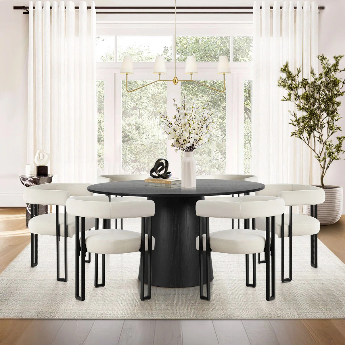 Carlen 6 - Person Dining Table Sets With 52'' Round Table & 6 Upholstered Velvet Chairs | Wayfair North America