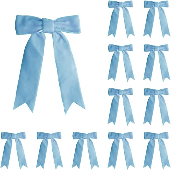 12 Pcs Dusty Blue Velvet Bows with Twist Tie 3.5 Inch Pre-Tied Vintage Christmas Velvet Ribbon Bo... | Amazon (US)