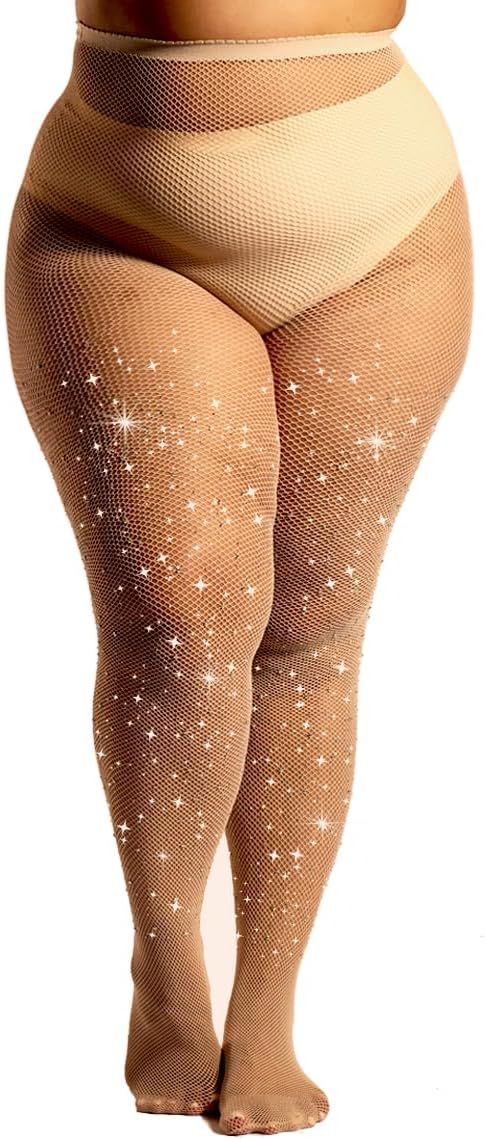 MERYLURE Plus Size Rhinestone Fishnet Stockings,Sparkly Tights for Women Glitter Party Pantyhose ... | Amazon (US)