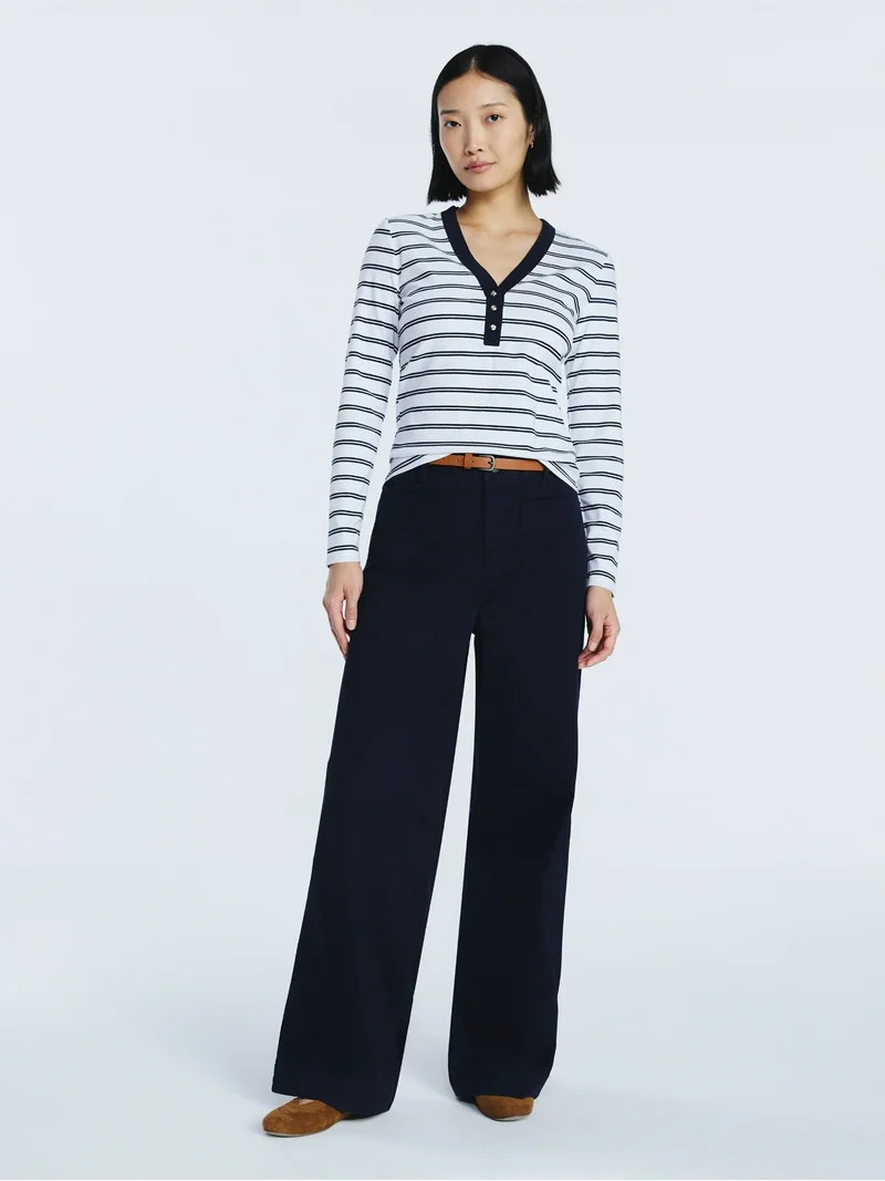 Free Assembly Women's V-Neck Henley with Long Sleeves, Sizes XS-XXL | Walmart (US)
