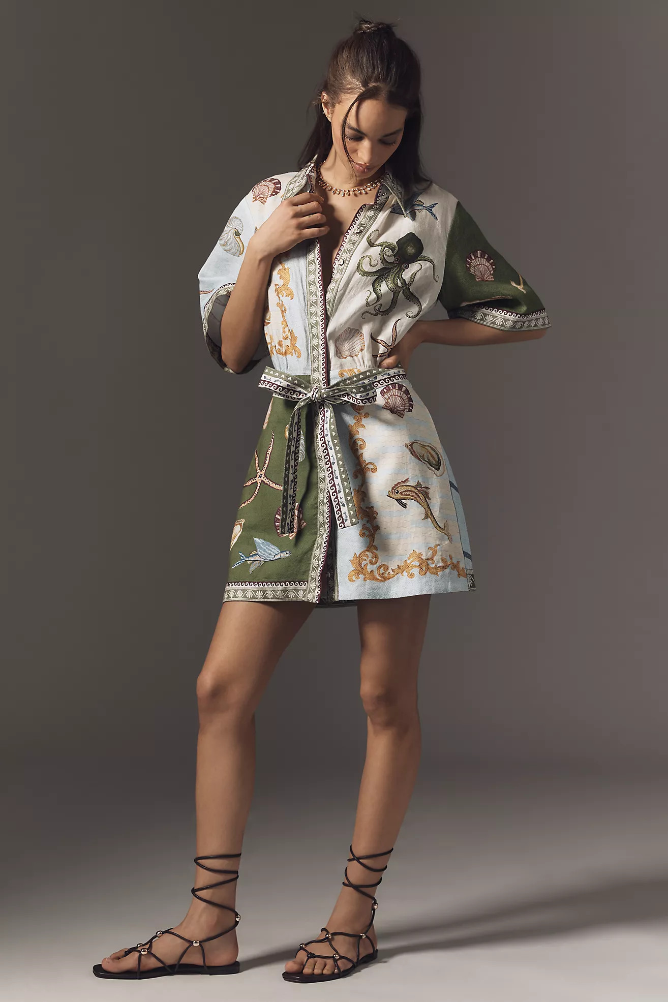 ALÉMAIS Bath House Short-Sleeve Linen Mini Shirt Dress | Anthropologie (US)