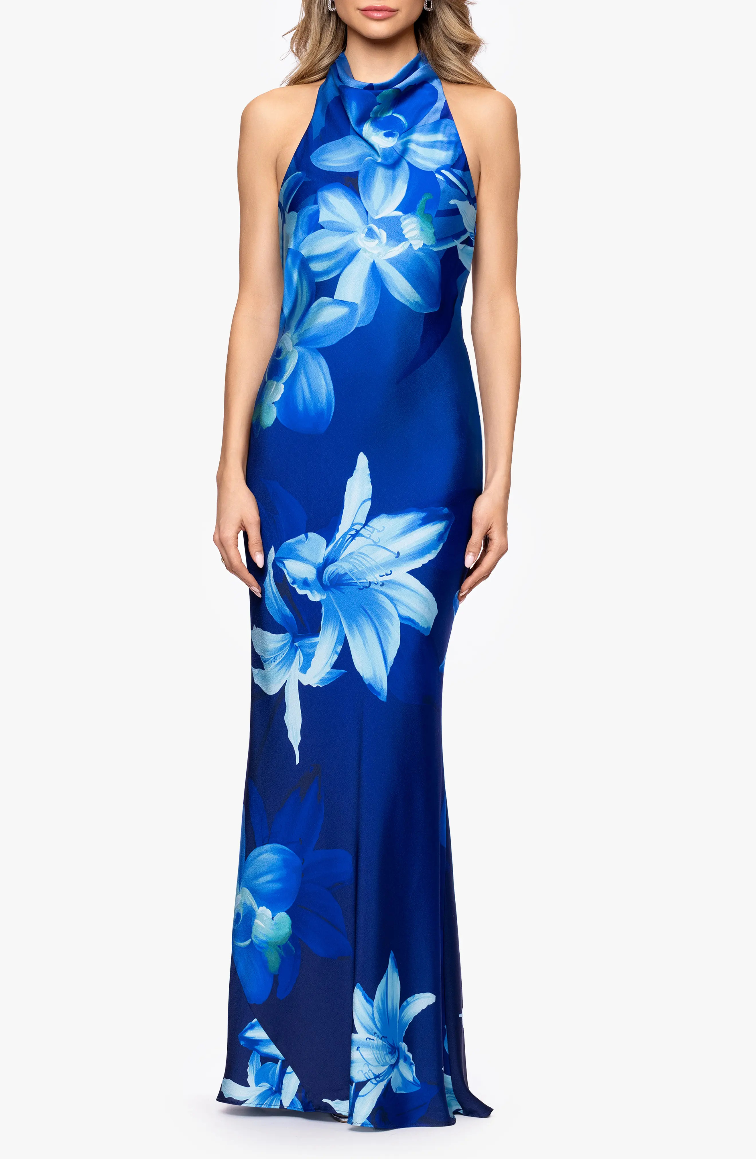 Floral Halter Neck Hammered Satin Gown (Women) | Nordstrom | Nordstrom