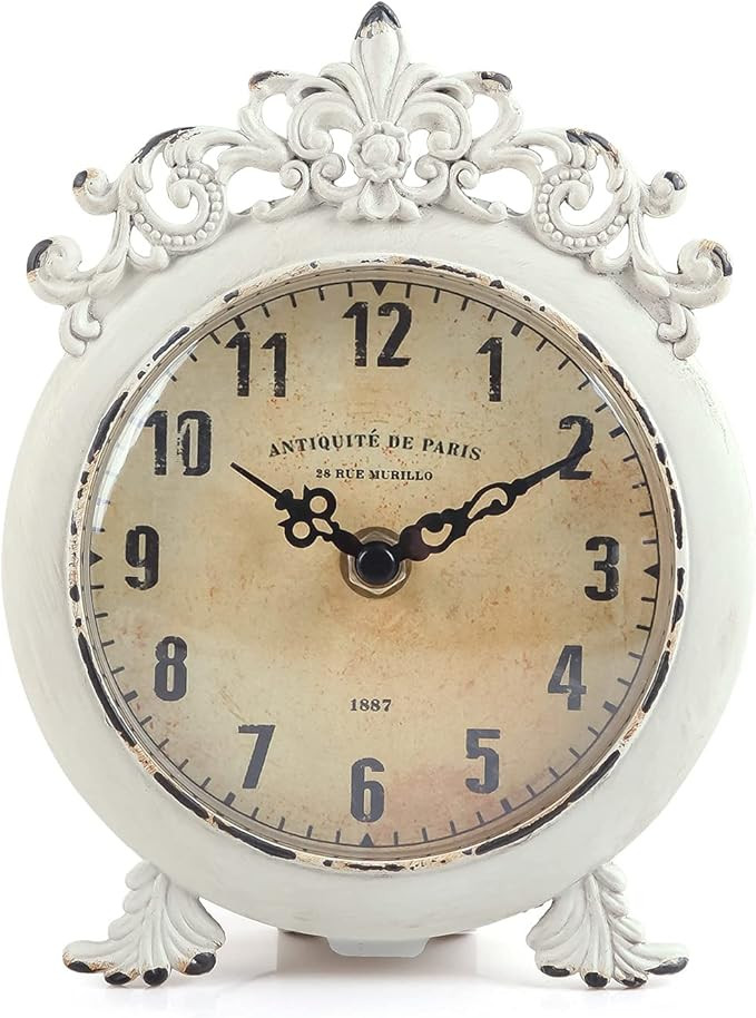 NIKKY HOME Small Vintage Table Clock, Decorative Shelf Desk Top Clock Battery Operated Round Fren... | Amazon (US)