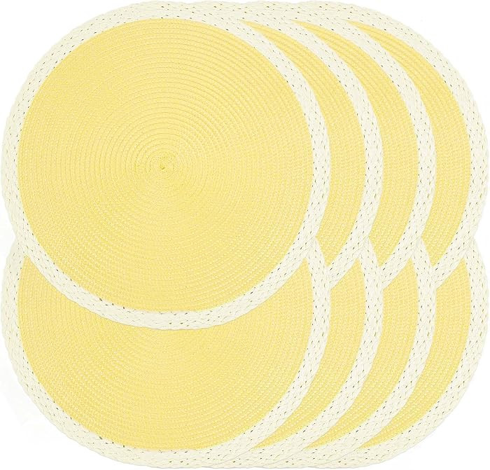 Round Placemats Set of 8, Woven Table Mats, Mint Yellow | Amazon (US)