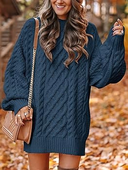 ANRABESS Womens Sweater Dress Oversized Cable Knit Chunky Long Sleeve Short Dresses 2025 Fall Out... | Amazon (US)