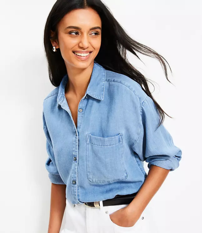 Chambray Everyday Oversized Pocket Shirt | LOFT