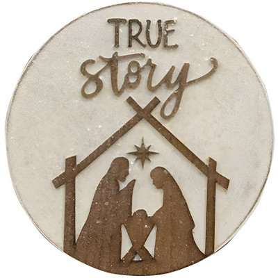 Slickblue "True Story" Nativity Scene Wooden Insert – 10" Round Sign with Iridescent Sparkles, Wreath or Wall Display | Target
