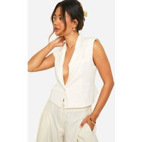 boohoo Women's Boxy Cropped Longline Waistcoat in Ecru | Size: 4 | Woven | boohoo (US & Canada)