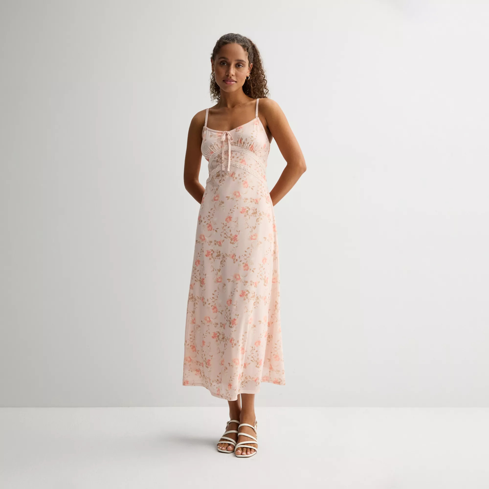 Juniors' Pink Republic Tie Neck Lace Mesh Dress | Kohl's