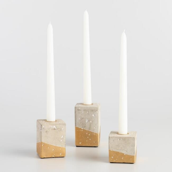 Gold Dipped Cement Block Taper Candleholder | World Market