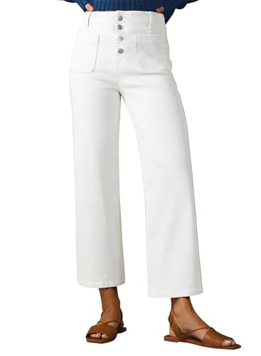 Sidefeel Women's Wide Leg Jeans High Waisted Stretchy Zimbaplatinum Straight Leg Jeans Buttoned Loose Denim Pants with Pocket White Size 12 | Amazon (US)
