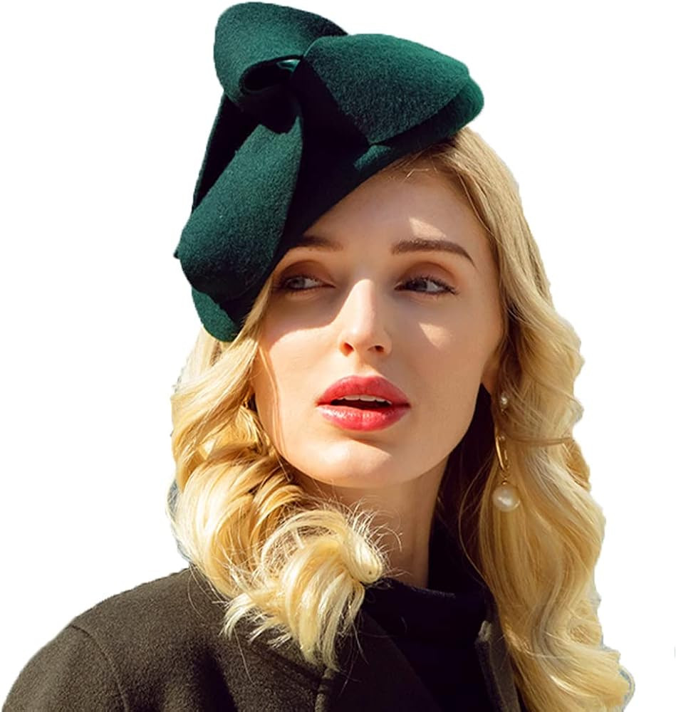 Wool Felt Flower Fascinator Hats for Women Wedding Cocktail Tea Party Dress Pillbox Hat | Amazon (US)