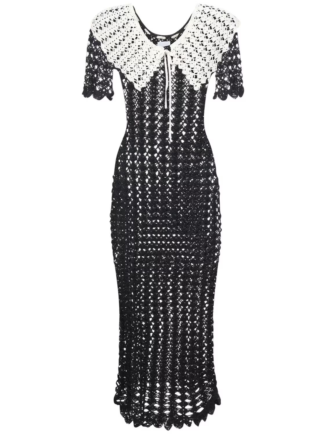 VISCOSE KNIT CROCHET MIDI DRESS | Luisaviaroma