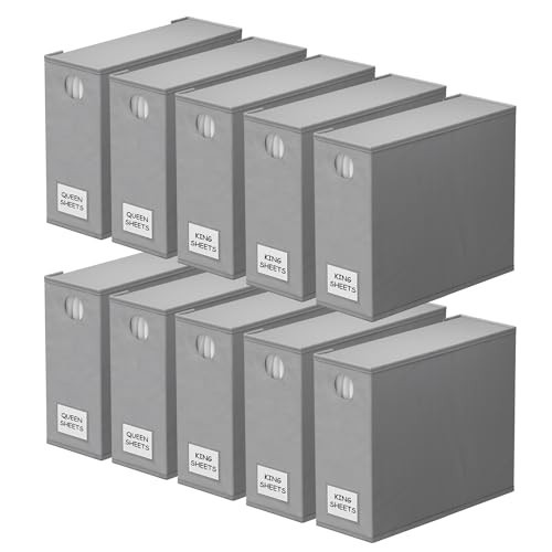 SpaceAid 10 Pack Bed Sheet Organizers and Storage, Foldable Sheet Organizer for Linen Closet, Sheets Set Folder Keeper with Window XL (Queen & King Size) Organizing Bedding Container, Gray | Amazon (US)