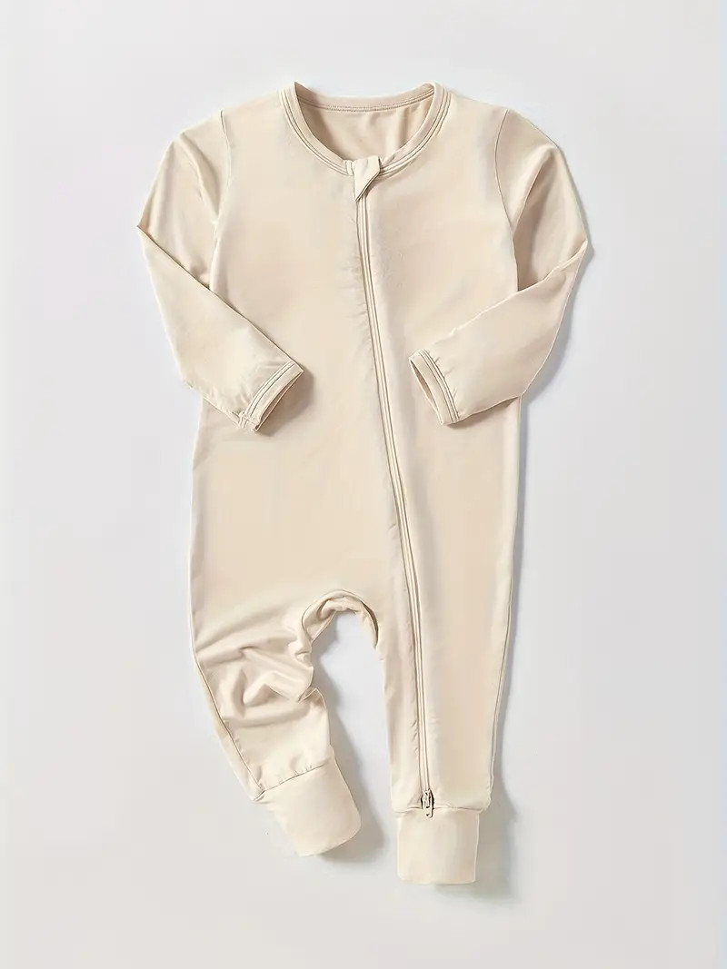 Bamboo Fabric Comfy Basic Zip Long Sleeve Baby Bodysuit - Temu | Temu Affiliate Program