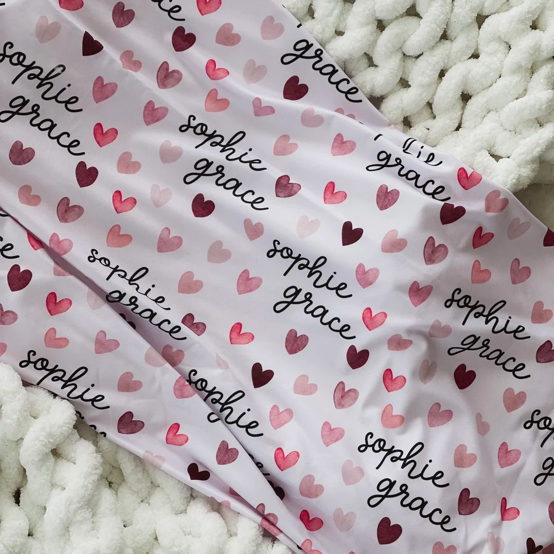 Valentine Hearts Personalized Swaddle Blanket | Caden Lane