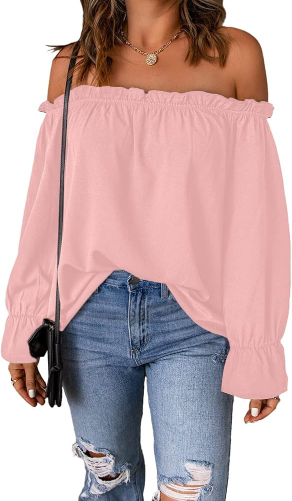 Spriolim Women's Off Shoulder Top Ruffle Long Sleeve Chiffon Blouse Casual Loose Shirts | Amazon (US)