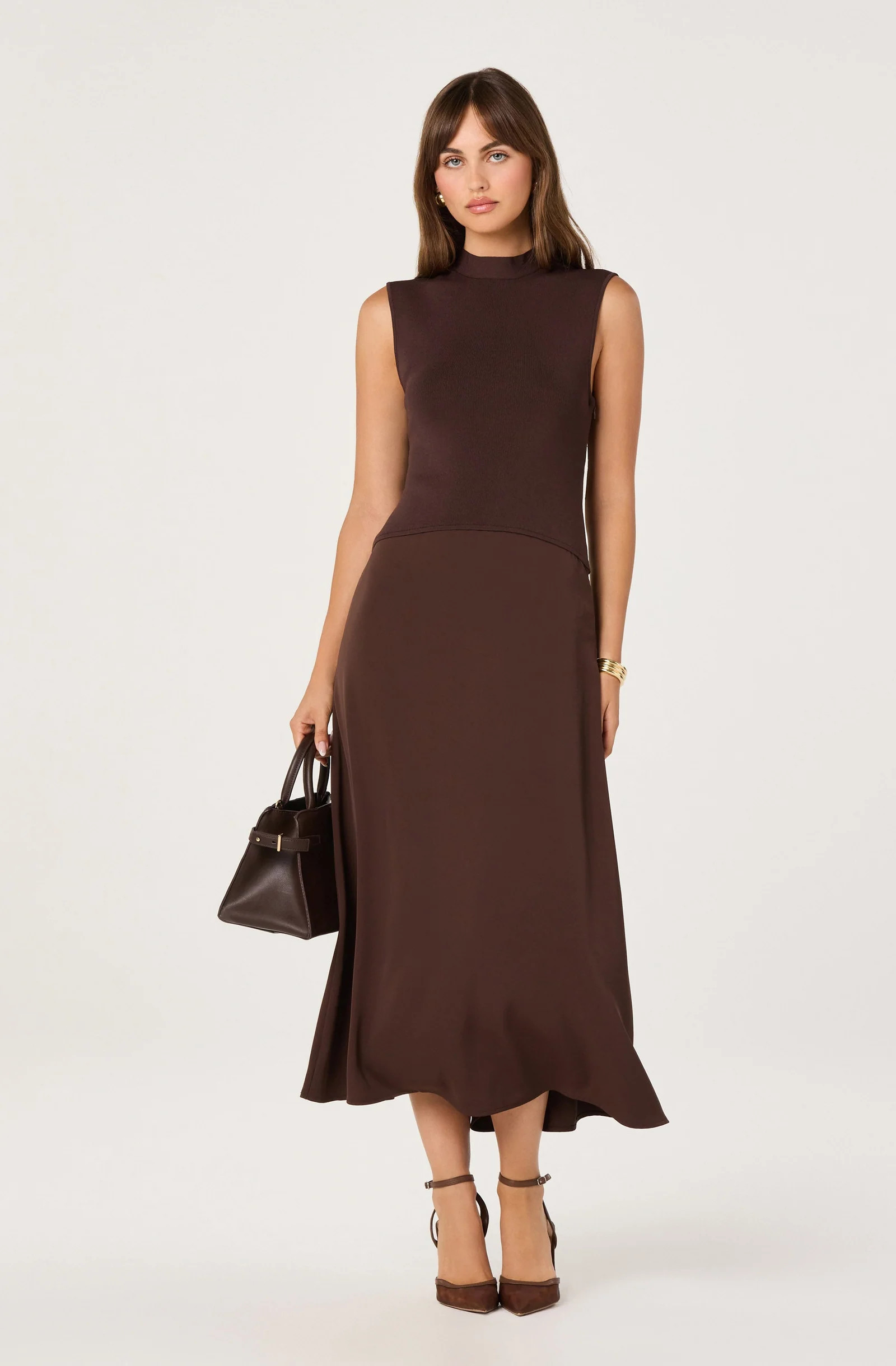 Ora High-Neck Tie-Back Midi Dress - Brown / XS | ASTR The Label (US)