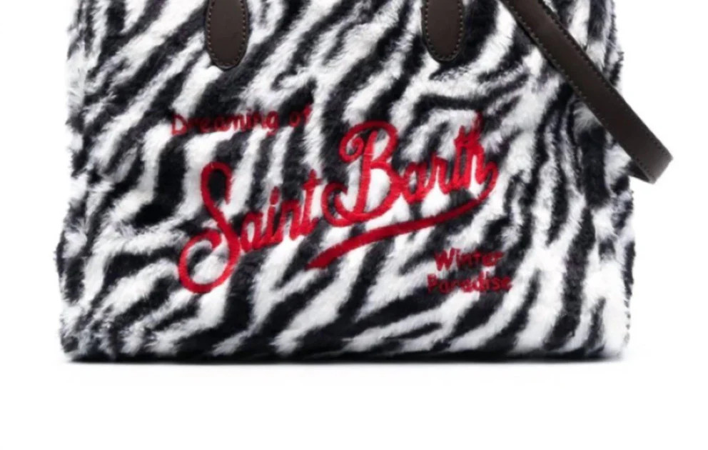 Women's Zebra Print Wool Leather Tote Handbag In Black White | Shop Simon