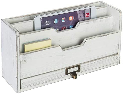MyGift Vintage White Wood Desktop 3-Slot Mail Sorter with Pullout Drawer | Amazon (US)