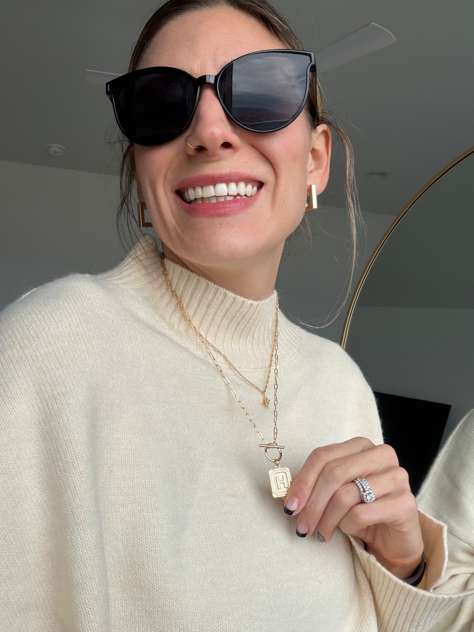 Beautiful fall outfit including a comfy oversized sweater, my favorite Amazon SUNNIES, and beautiful gold jewelry. Perfect look for Thanksgiving  

#LTKFindsUnder50 #LTKWorkwear #LTKStyleTip