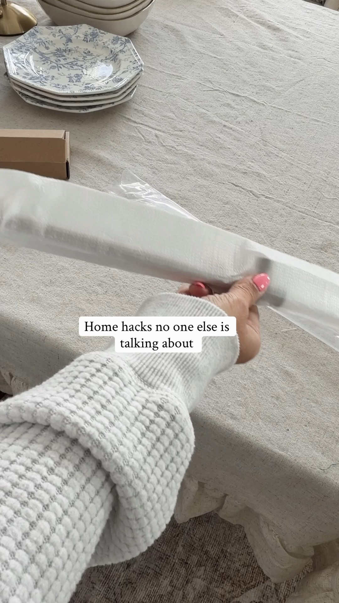 Just a few of my favorite home hacks to make your space feel more functional and cozy!

✨ #1 The $10 stencil that almost took me out.
It looks amazing now, but if you have a large space, proceed with caution. Unless you enjoy spending days on a project and testing the limits of your neck, back, and patience, I might not recommend it. 😂

✨ #2 My DIY plate "wall."
I found these adorable little plates at Hobby Lobby and thought they'd be cute on my fridge. All I used were stick-on magnets, and now they add so much charm without putting holes in the wall.

✨ #3 My entryway storage hack.
You all loved this wicker basket. I usually keep an ottoman under my console table, but swapping it for one with hidden storage was such a smart move. Honestly, I have no idea why I didn't do it sooner. Can a home ever really have too much storage?

✨ #4 My brass "tipping rails."
I get asked about these all the time, and I feel like I can never share this hack enough. Those brass rails on my bookshelves? They're actually cabinet pulls!

✨ #5 My lift-top coffee table.
One of my favorite multifunctional pieces in our home. The top lifts up so it can double as a desk. Plus, there's hidden storage inside for stashing remotes, blankets, and all the random things that seem to collect in the living room. Functional and clutter-free is always a win in my book.