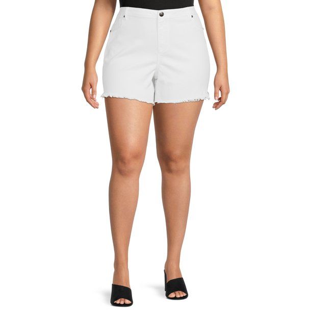 A3 Denim Women's Plus Size Raw Edge Denim Shorts - Walmart.com | Walmart (US)