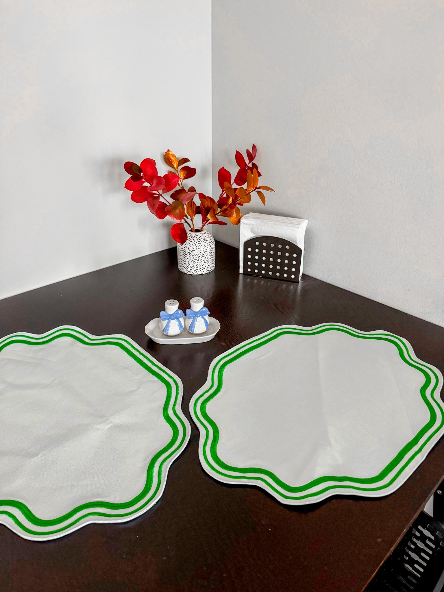 Loving this cute dining corner 🍽️ I went back and forth about buying these salt shakers and am glad I did, because they’re SO cute. They come in a few different color; the red would be darling for the holidays. 

#LTKHome #LTKFindsUnder50