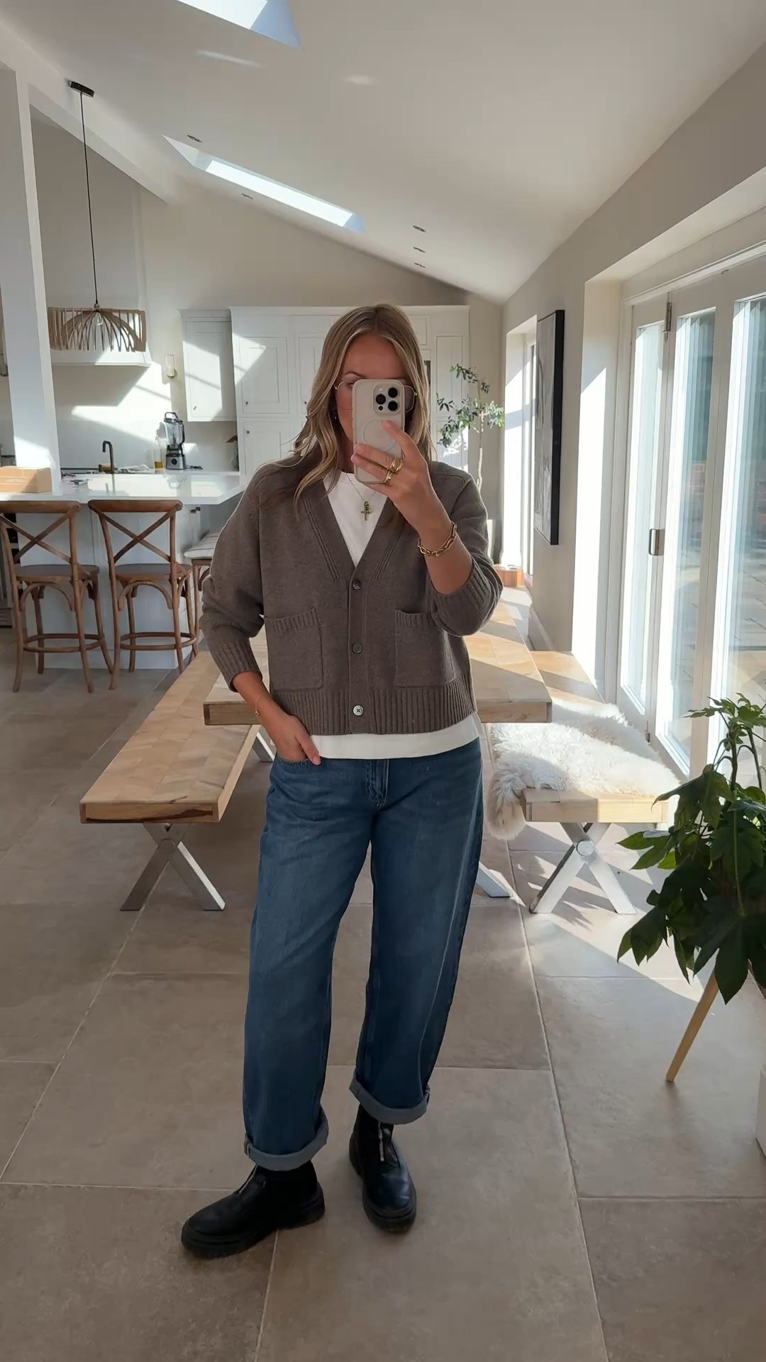 Practical everyday look with that cardigan! 
So many of you are loving this 🙌🏻 
It’s such a beautiful piece , the softest yarn , medium weight knit - works with alot! Wearing a large. 
Tshirt medium
Jeans U.K. 14 
Styled with a more practical boot 
I’ve turned the hem up on the barrel jeans for a different feel. You may mind barrel jeans easier to style when they finish about 1.5/2 inches above your ankle bone. 
Boots are last season but m&S have released the new suede version and they are excellent quality ! 

#LTKuk #LTKshoes #LTKautumn