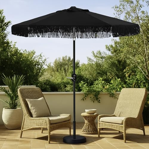 Punchau 6 Ft Black Fringe Patio Umbrella - Outdoor Umbrella for Patio, Pool, Table, Garden, & Dec... | Walmart (US)