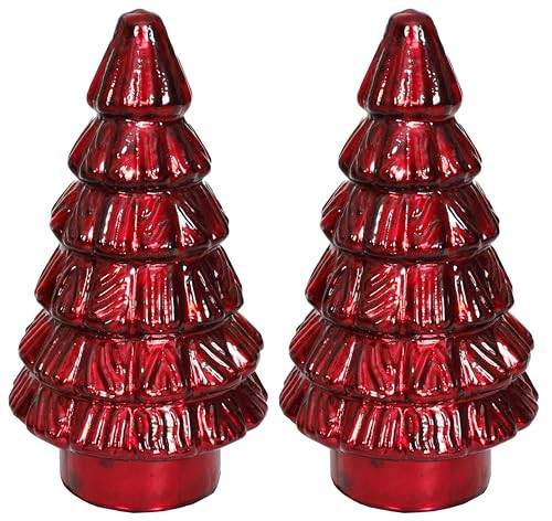 Sweet Summer Living Christmas Glass Trees Set of 2 Pieces 4.5 inch Width x 8 inch Heigh Tabletop Décor Forest Glass Mercury Red | Amazon (US)