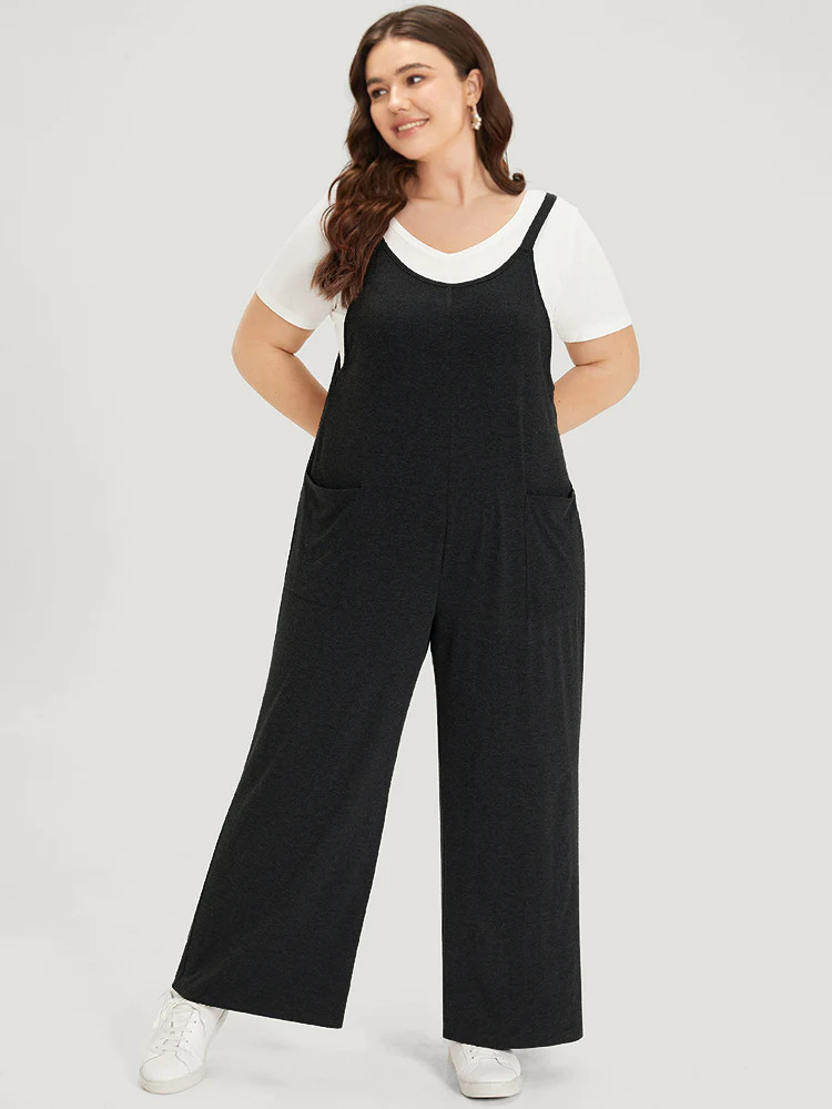 Supersoft Essentials Solid Patched Pocket Overall Cami Jumpsuit | Bloomchic