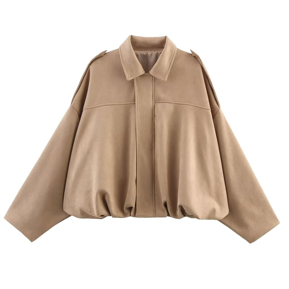 Womens Faux Suede Bomber Jacket Casual Lightweight Batwing Long Sleeve Oversized Coat Streetwear ... | Amazon (US)