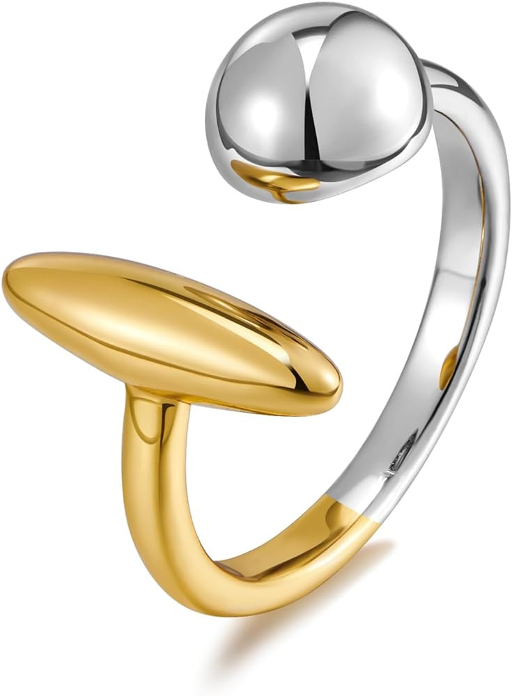 WOWORAMA Chunky Teardrop Rings for Women Silver Gold Bypass Dome Rings Thick Statement Open Adjus... | Amazon (US)