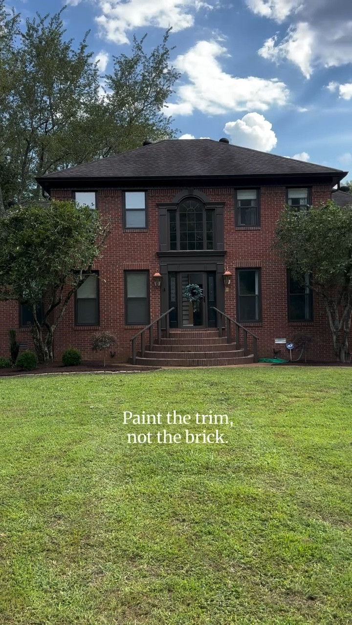 Painted the trim Black Fox, left the brick alone - have never been more in love with this house 🖤

#exterior #exteriormakeover #curbappeal #brickhouse #exteriorpaint