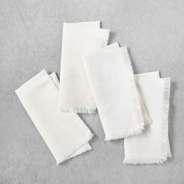4pk Linen Blend Raw Edge Napkin Set Sour Cream - Hearth & Hand™ with Magnolia | Target