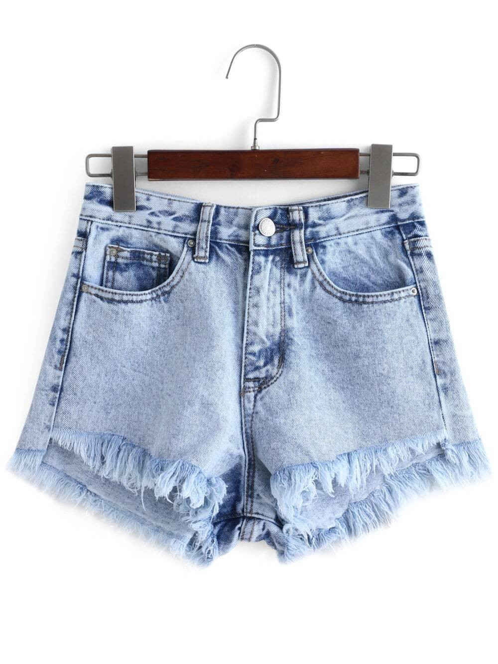 High Waist Fringe Denim Shorts | Romwe