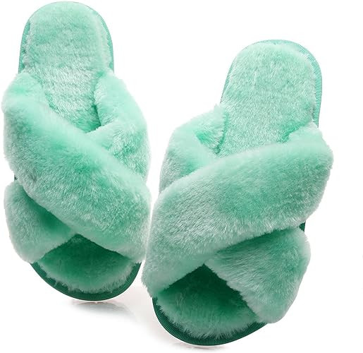 Crazy Lady Women's Fuzzy Fluffy House Slippers Cute Plush Memory Foam Shoes Cross Band Indoor Out... | Amazon (US)